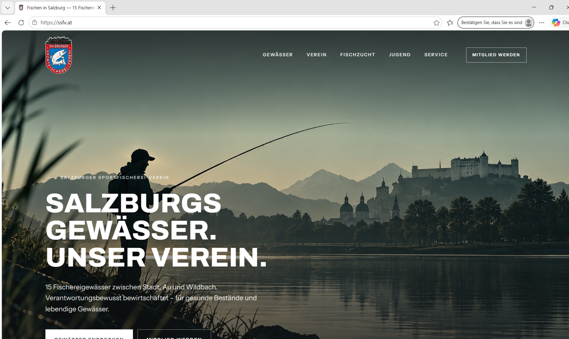 Die neue Homepage des Salzburger Sportfischerei-Vereins – Originalansicht von www.ssfv.at